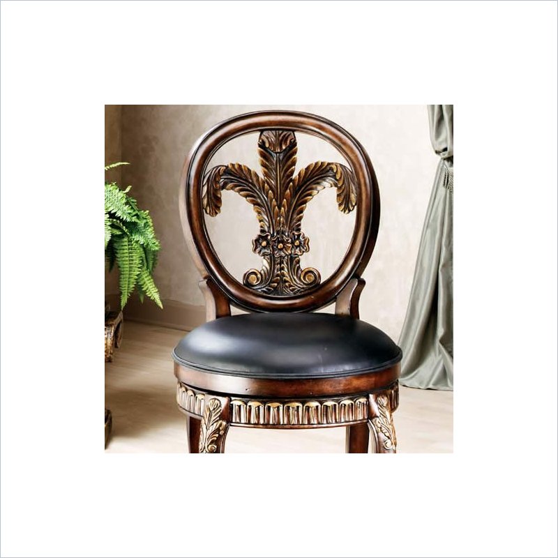 Hillsdale Fleur de Lis 25" Leather Counter Stool in Distressed Cherry