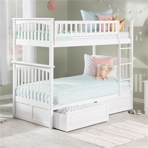 AFI Columbia Twin Over Twin Solid Wood Bunk Bed with 2 Storage Drawers in White