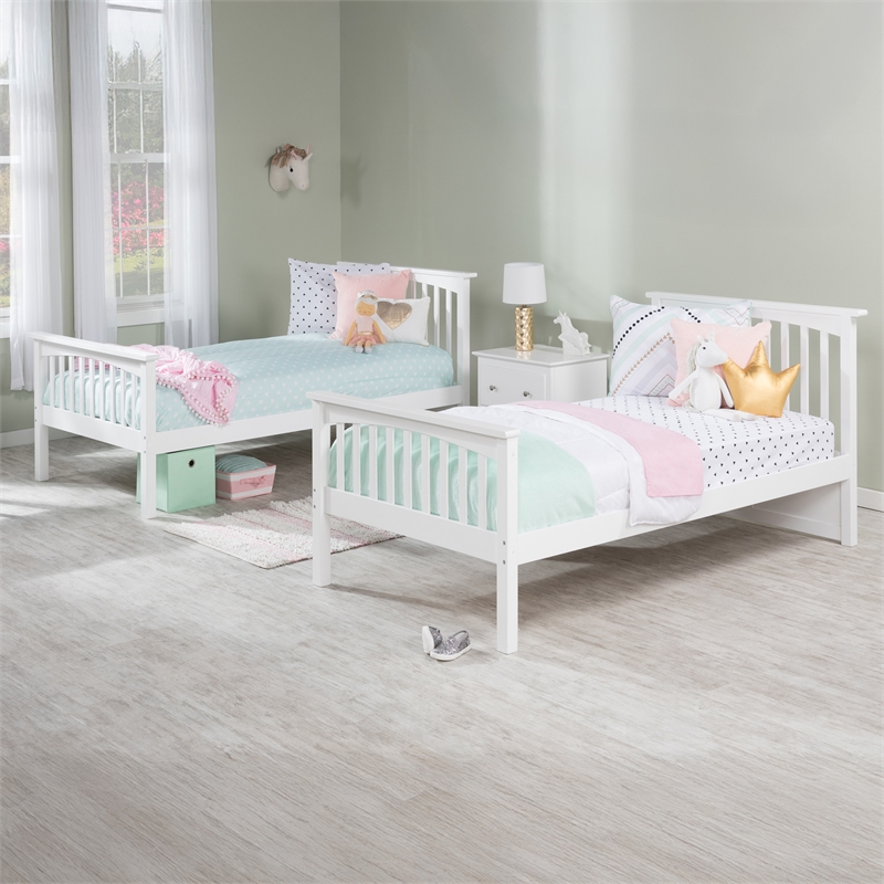 AFI Columbia Twin Over Twin Solid Wood Bunk Bed with 2 Storage Drawers in White