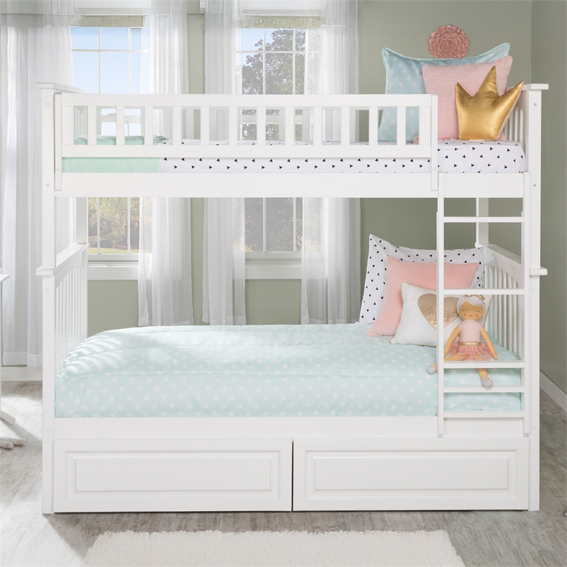 AFI Columbia Twin Over Twin Solid Wood Bunk Bed with 2 Storage Drawers in White