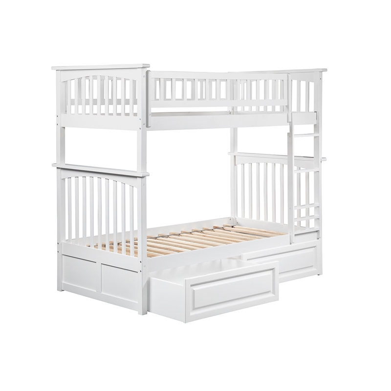 AFI Columbia Twin Over Twin Solid Wood Bunk Bed with 2 Storage Drawers in White