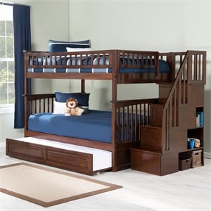AFI Columbia Full Over Full Wood Staircase Trundle Bunk Bed in Walnut