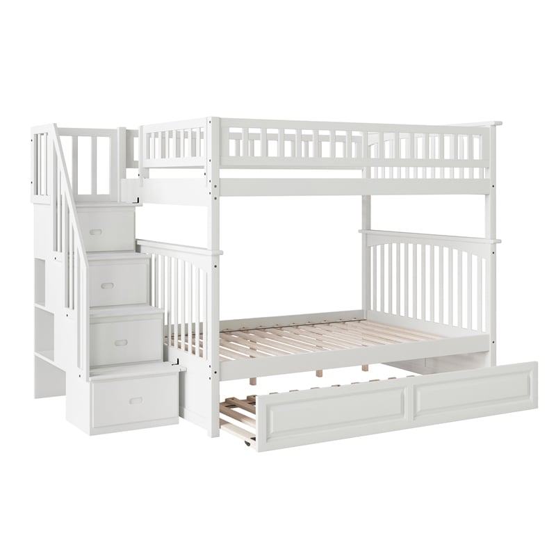 AFI Columbia Full Over Full Wood Staircase Trundle Bunk Bed in White