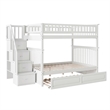 AFI Columbia Full Over Full Wood Staircase Trundle Bunk Bed in White