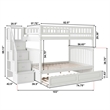 AFI Columbia Full Over Full Wood Staircase Trundle Bunk Bed in White