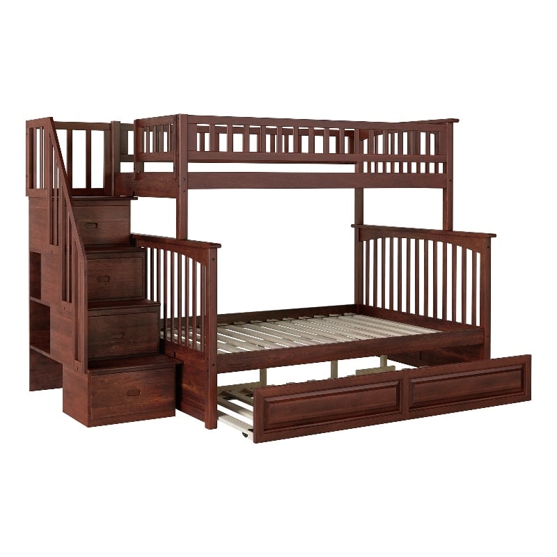 AFI Columbia Twin Over Full Wood Staircase Trundle Bunk Bed in Walnut