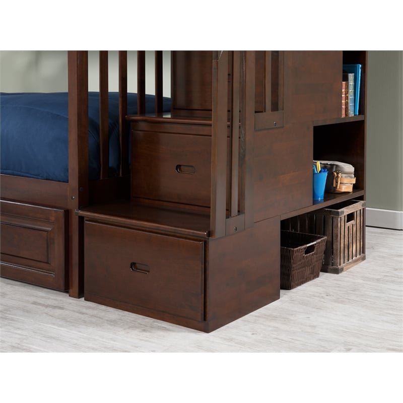 AFI Columbia Twin Over Full Wood Staircase Trundle Bunk Bed in Walnut