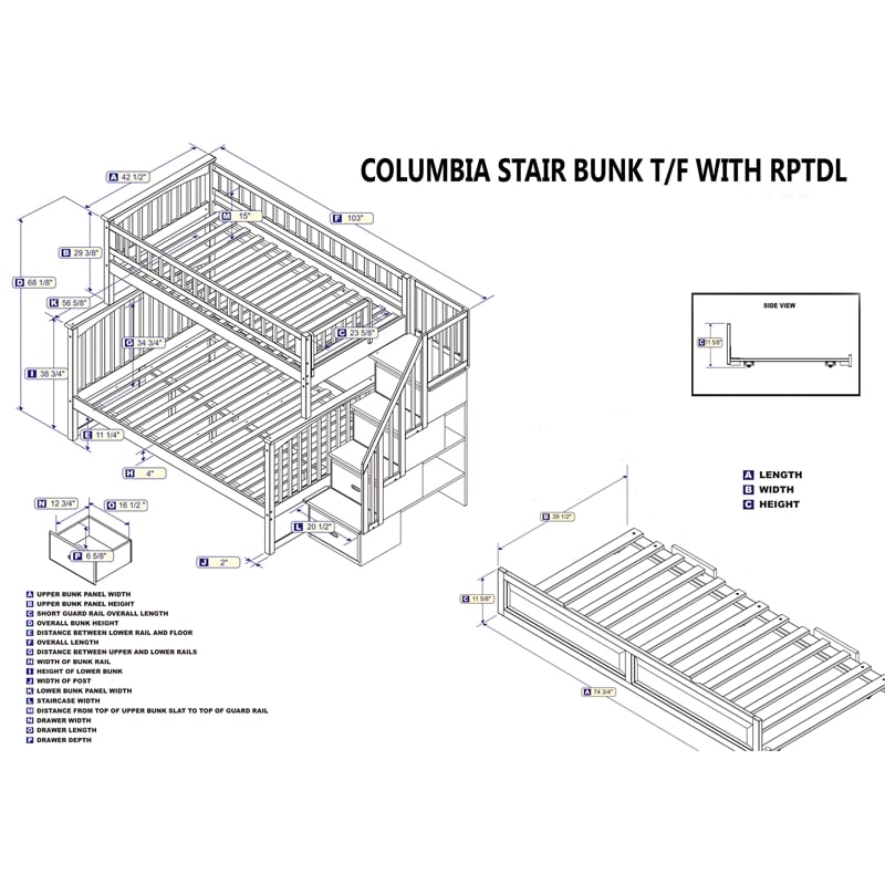 AFI Columbia Twin Over Full Wood Staircase Trundle Bunk Bed in Walnut