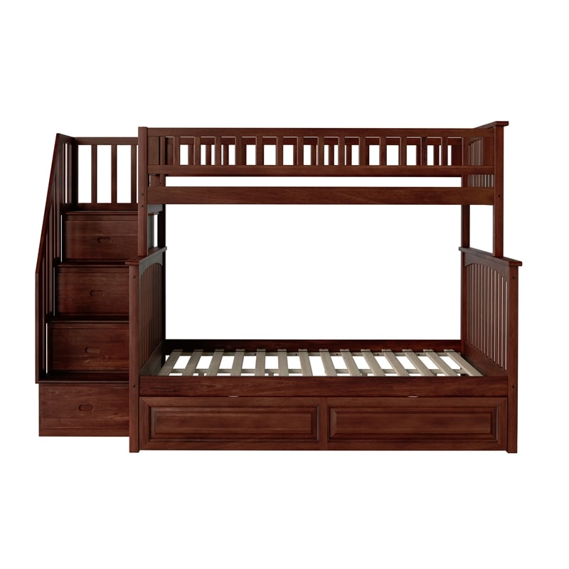 AFI Columbia Twin Over Full Wood Staircase Bunk Bed with Trundle in Walnut