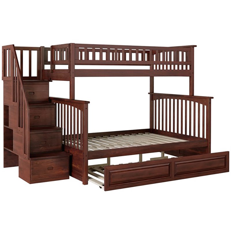 Full Staircase Trundle Bunk Bed Cymax, Bunk Beds Twin Over Full With Trundle And Stairs