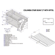 AFI Columbia Twin over Twin Solid Wood Staircase Bunk Bed with Trundle in Walnut