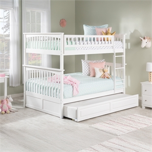 AFI Columbia Full Over Full Solid Wood Bunk Bed with Trundle in White