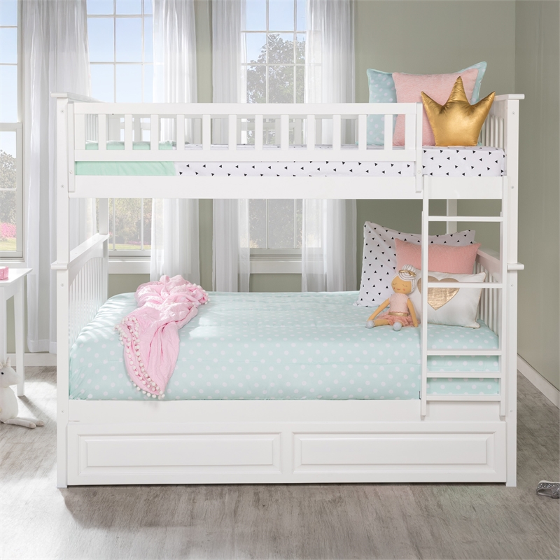 AFI Columbia Full Over Full Solid Wood Bunk Bed with Trundle in White