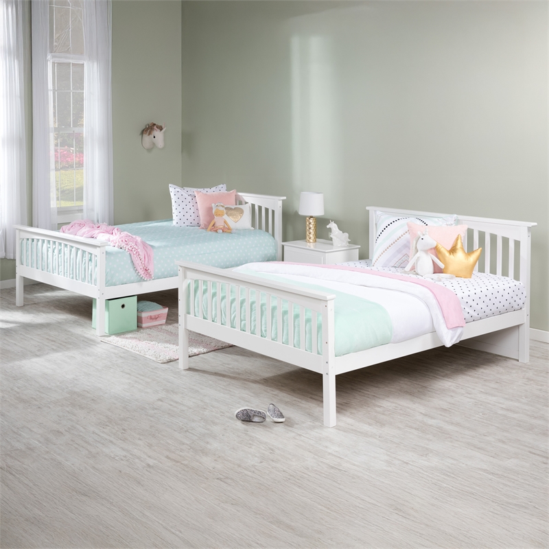 AFI Columbia Full Over Full Solid Wood Bunk Bed with Trundle in White