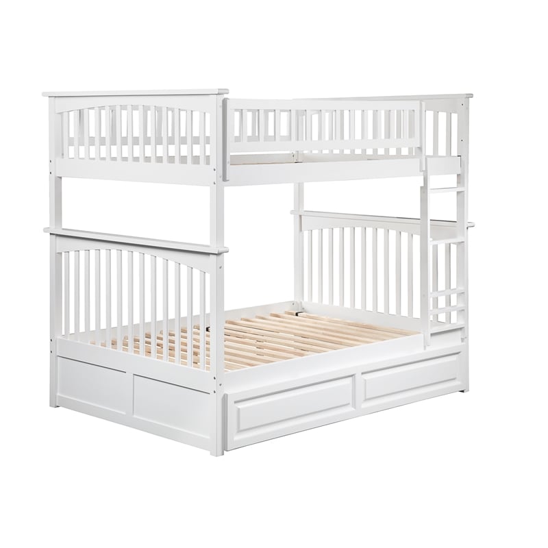 AFI Columbia Full Over Full Solid Wood Bunk Bed with Trundle in White
