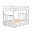AFI Columbia Full Over Full Solid Wood Bunk Bed with Trundle in White