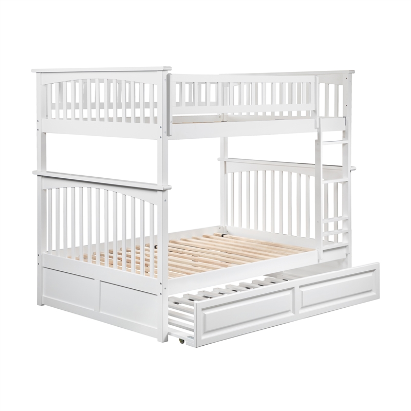 AFI Columbia Full Over Full Solid Wood Bunk Bed with Trundle in White