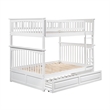 AFI Columbia Full Over Full Solid Wood Bunk Bed with Trundle in White
