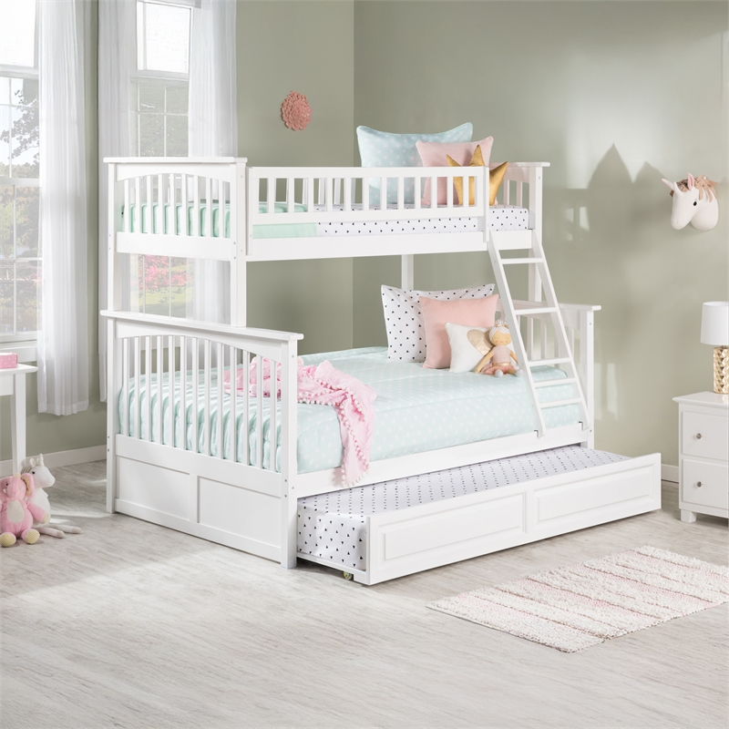 AFI Columbia Twin Over Full Trundle Wood Bunk Bed in White