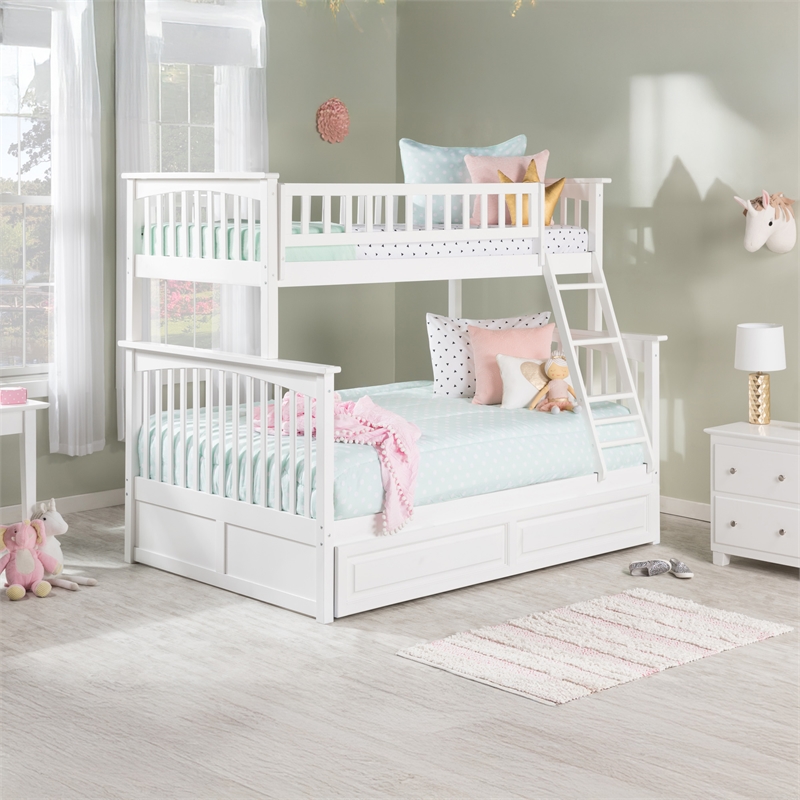 AFI Columbia Twin Over Full Trundle Wood Bunk Bed in White