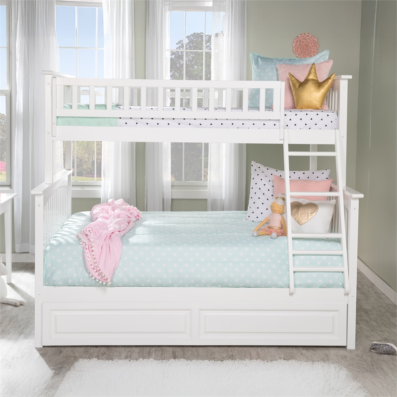 AFI Columbia Twin Over Full Trundle Wood Bunk Bed in White