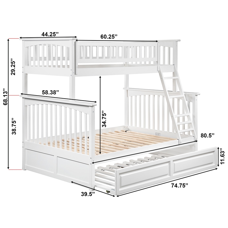 AFI Columbia Twin Over Full Trundle Wood Bunk Bed in White
