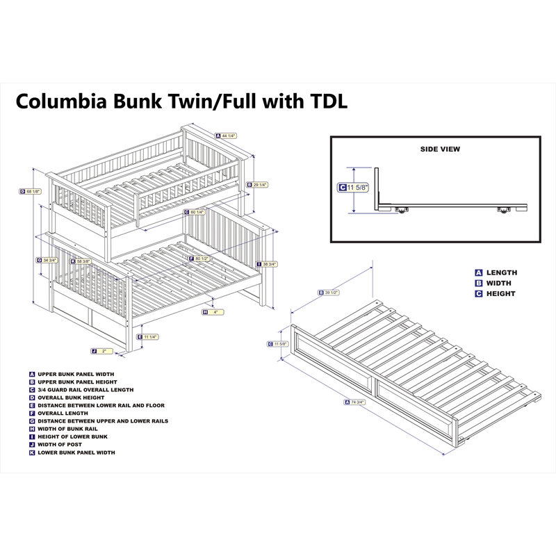 AFI Columbia Twin Over Full Trundle Wood Bunk Bed in White