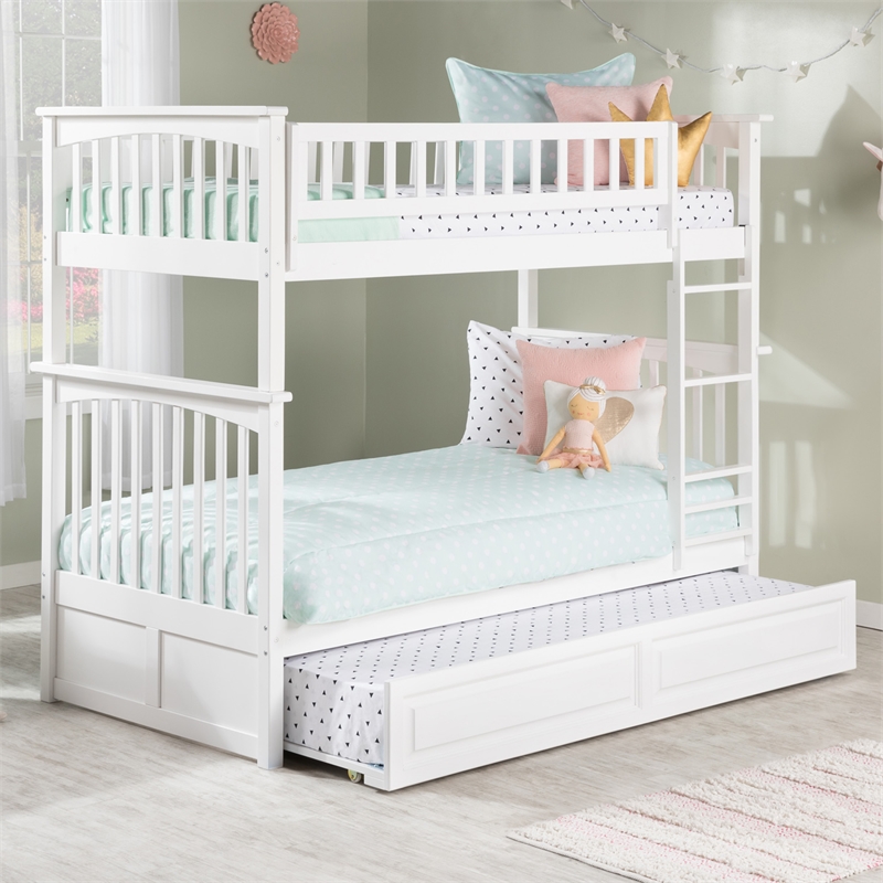 AFI Columbia Twin Over Twin Trundle Wood Bunk Bed in White