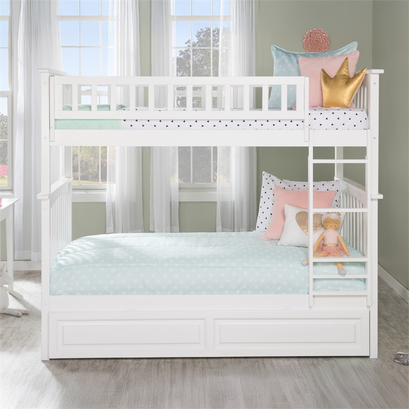 AFI Columbia Twin Over Twin Trundle Wood Bunk Bed in White