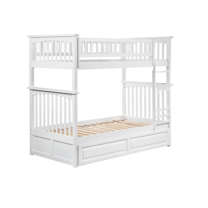 AFI Columbia Twin Over Twin Trundle Wood Bunk Bed in White