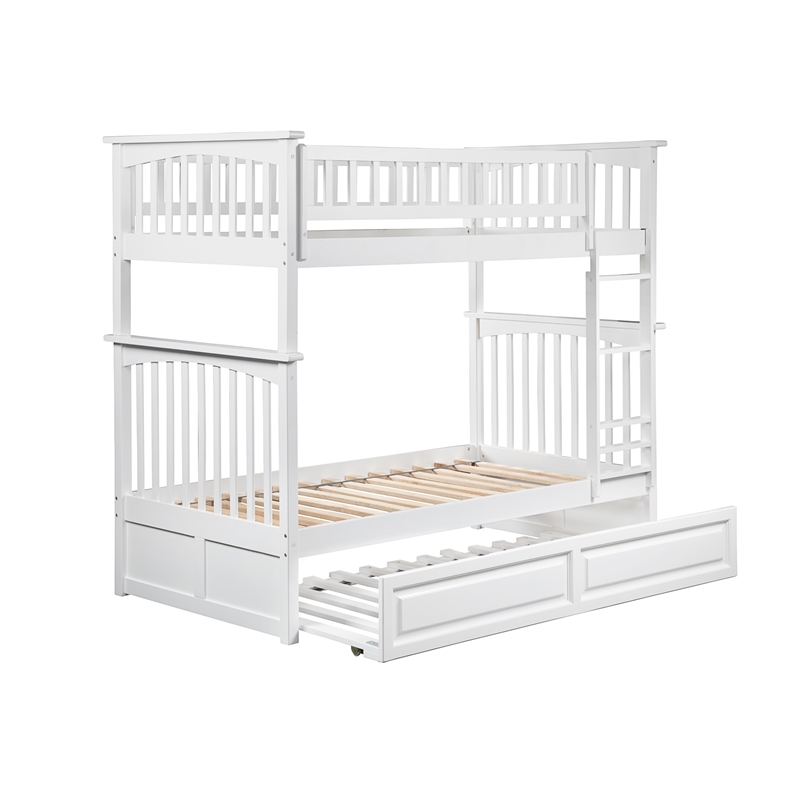 AFI Columbia Twin Over Twin Trundle Wood Bunk Bed in White