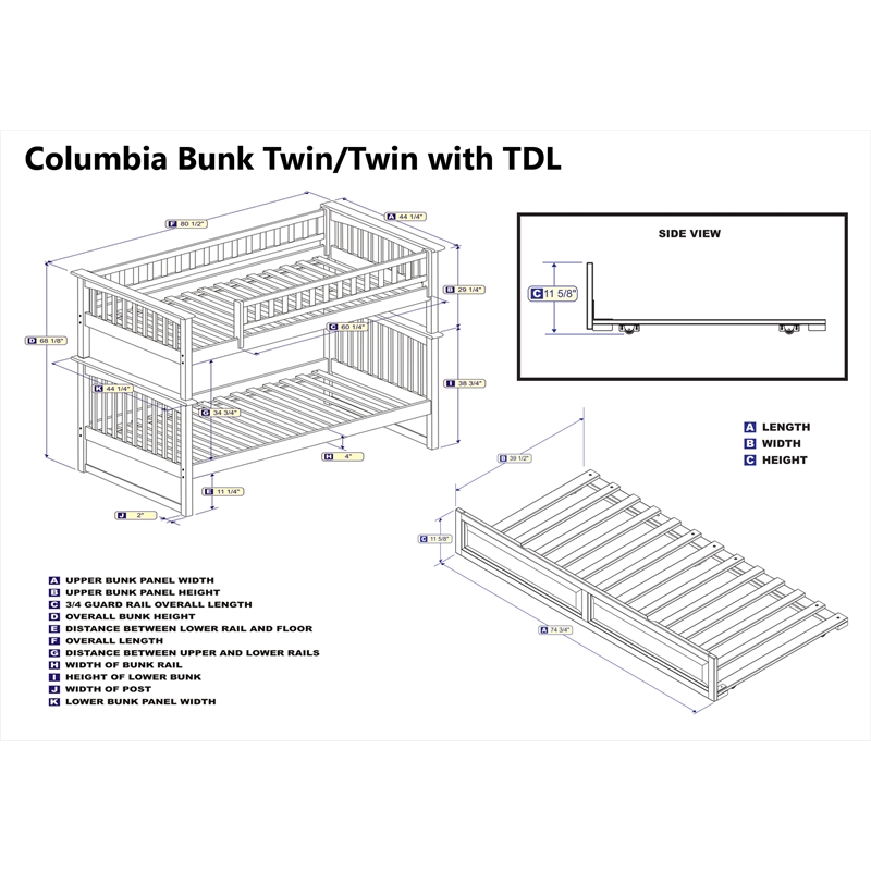 AFI Columbia Twin Over Twin Trundle Wood Bunk Bed in White