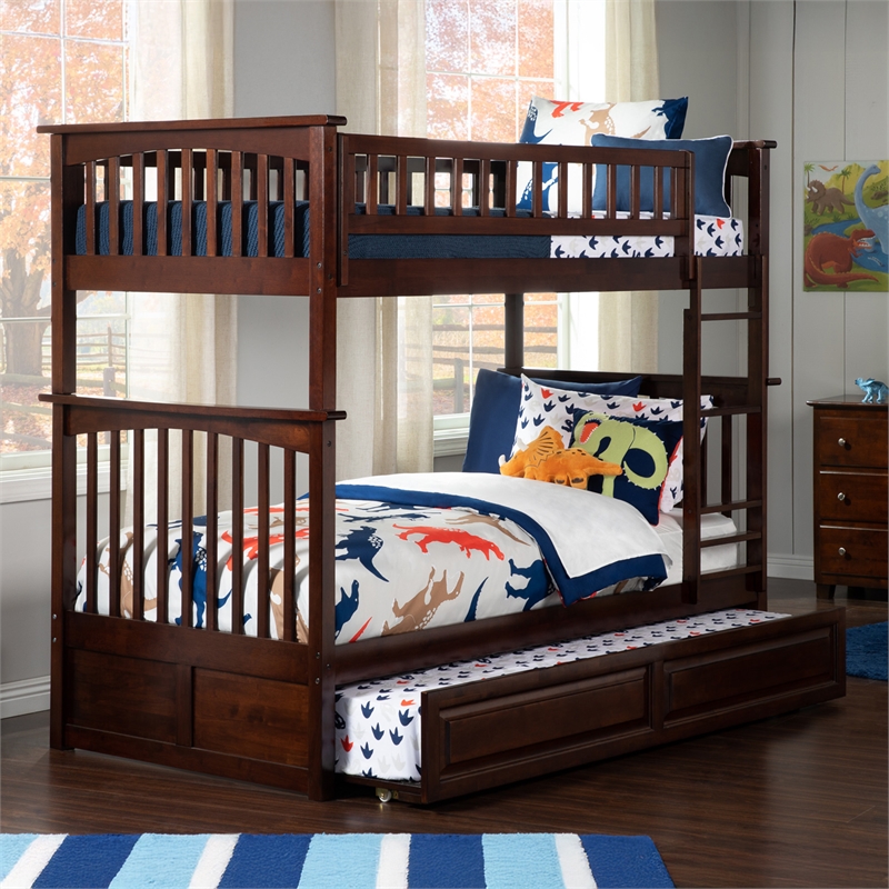 AFI Columbia Twin Over Twin Trundle Wood Bunk Bed in Walnut