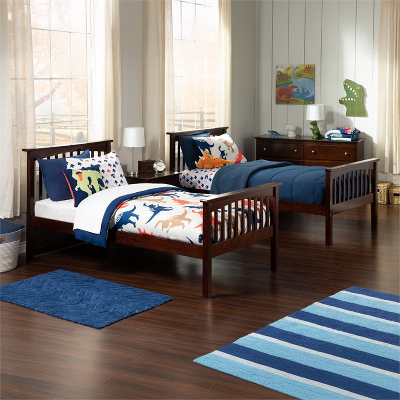 AFI Columbia Twin Over Twin Trundle Wood Bunk Bed in Walnut