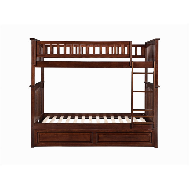 AFI Columbia Twin Over Twin Trundle Wood Bunk Bed in Walnut