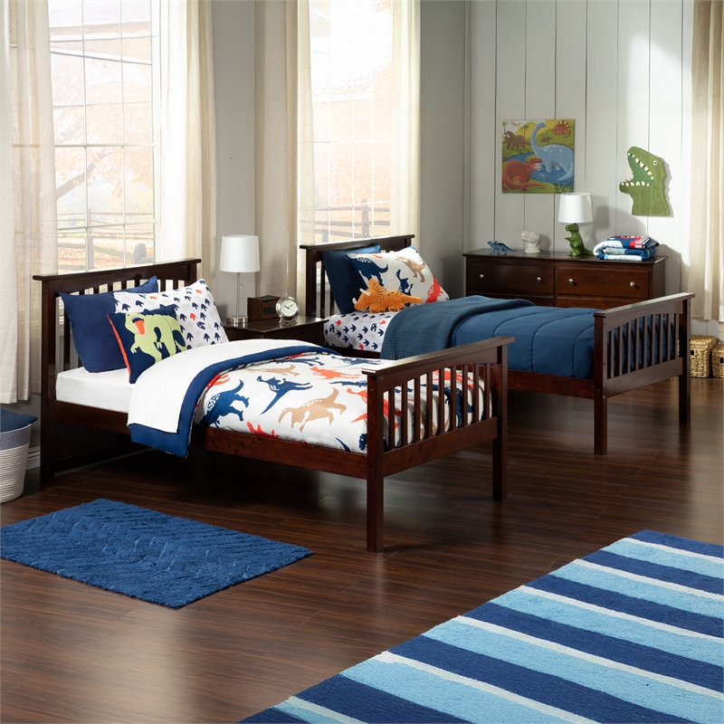 AFI Columbia Twin Over Twin Solid Wood Bunk Bed with 2 Storage Drawers in Walnut