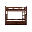 AFI Columbia Twin Over Twin Solid Wood Bunk Bed with 2 Storage Drawers in Walnut