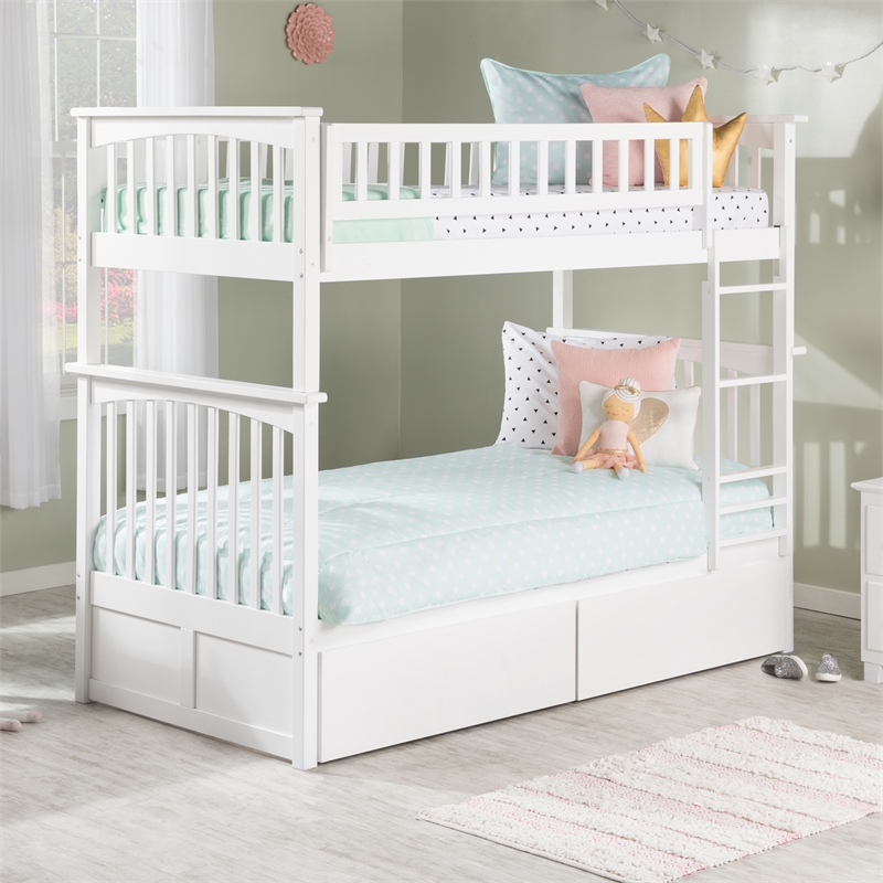 AFI Columbia Twin Over Twin Solid Wood Bunk Bed with 2 Storage Drawers in White