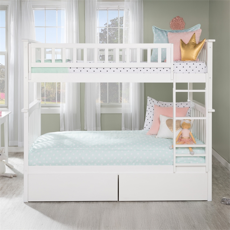 AFI Columbia Twin Over Twin Solid Wood Bunk Bed with 2 Storage Drawers in White