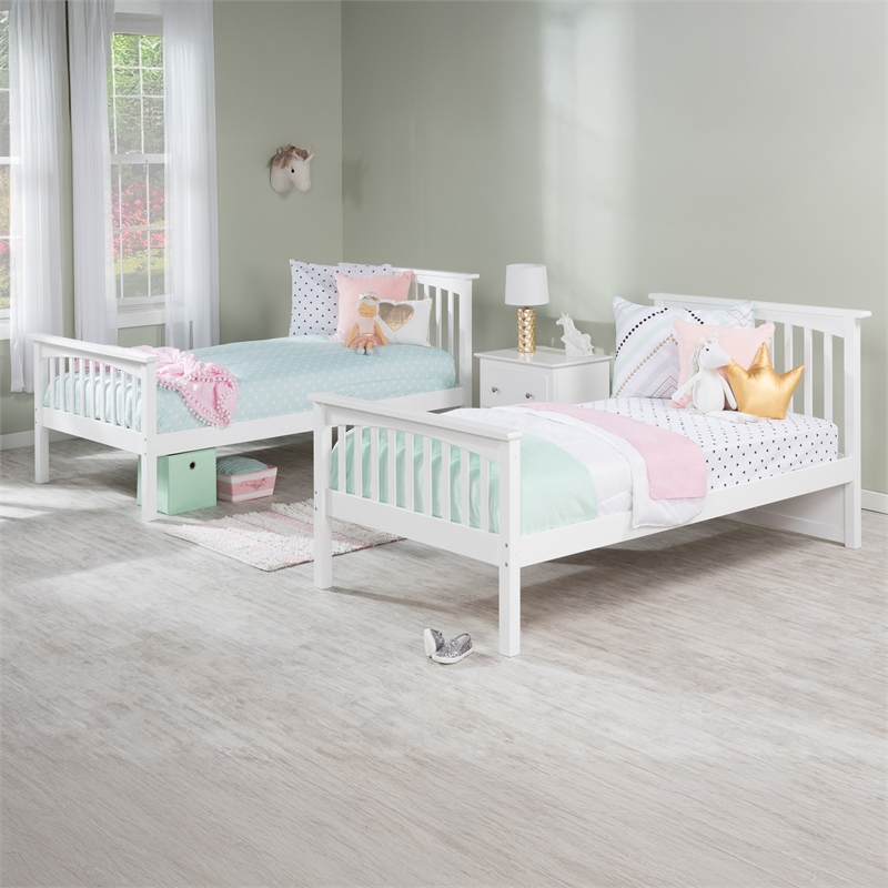 AFI Columbia Twin Over Twin Solid Wood Bunk Bed with 2 Storage Drawers in White