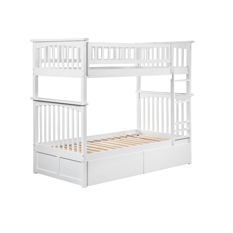 AFI Columbia Twin Over Twin Solid Wood Bunk Bed with 2 Storage Drawers in White