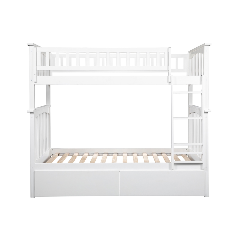 AFI Columbia Twin Over Twin Solid Wood Bunk Bed with 2 Storage Drawers in White