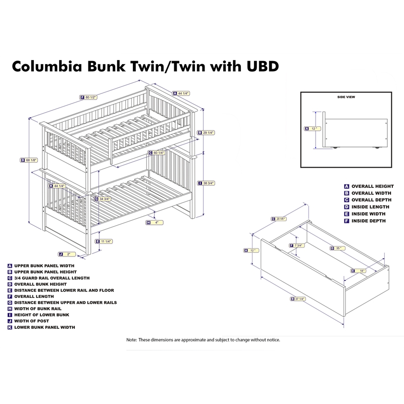 AFI Columbia Twin Over Twin Solid Wood Bunk Bed with 2 Storage Drawers in White