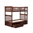 AFI Columbia Twin Over Twin Solid Wood Bunk Bed with 2 Storage Drawers in Walnut