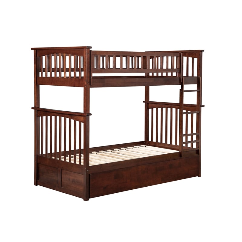 AFI Columbia Twin Over Twin Solid Wood Bunk Bed with 2 Storage Drawers in Walnut
