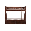 AFI Columbia Twin Over Twin Solid Wood Bunk Bed with 2 Storage Drawers in Walnut