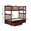 AFI Columbia Twin Over Twin Solid Wood Bunk Bed with 2 Storage Drawers in Walnut
