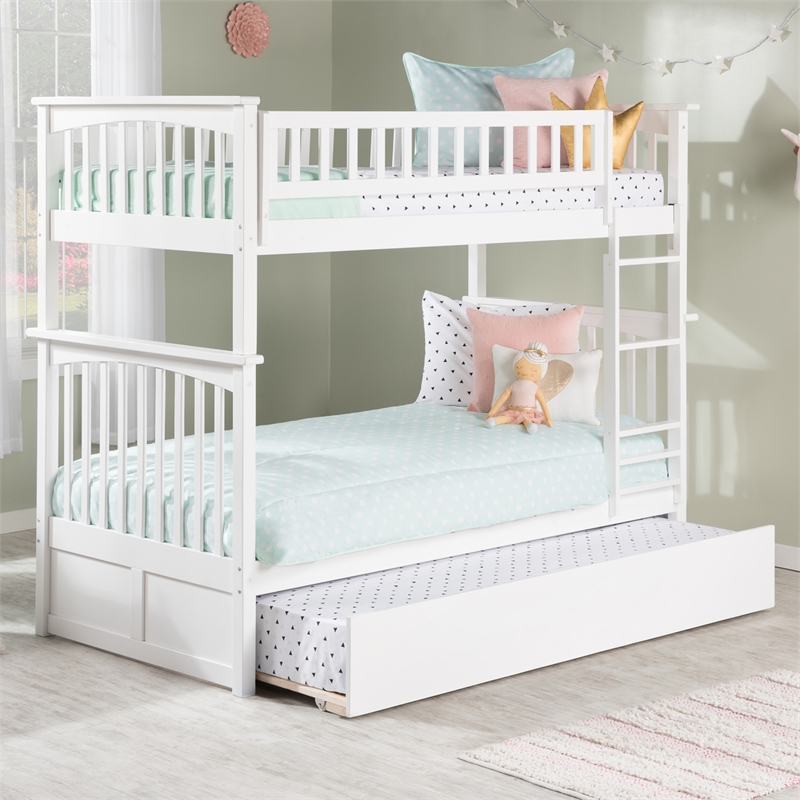 AFI Columbia Twin over Twin Solid Wood Bunk Bed with Trundle in White
