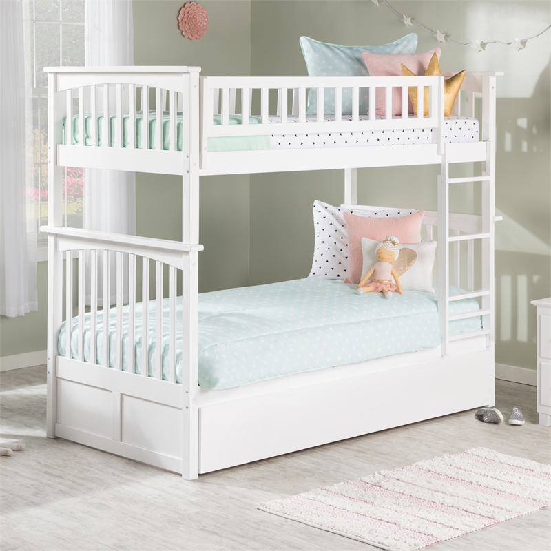 AFI Columbia Twin over Twin Solid Wood Bunk Bed with Trundle in White