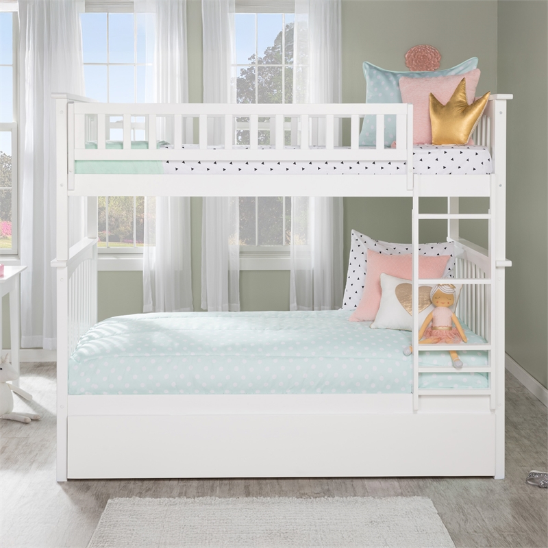 AFI Columbia Twin over Twin Solid Wood Bunk Bed with Trundle in White